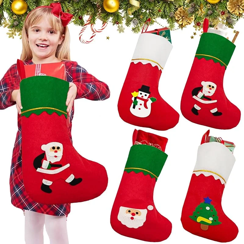 NOCHME Calcetines De Navidad Chimenea para Colgar 4 Tela No Tejida Personalizados Papá Noel, Muñeco De Nieve, Árbol De Navidad Medias Navideños Christmas Stocking Regalo Decoracion Navideña Rojo — Decoracion Navidad