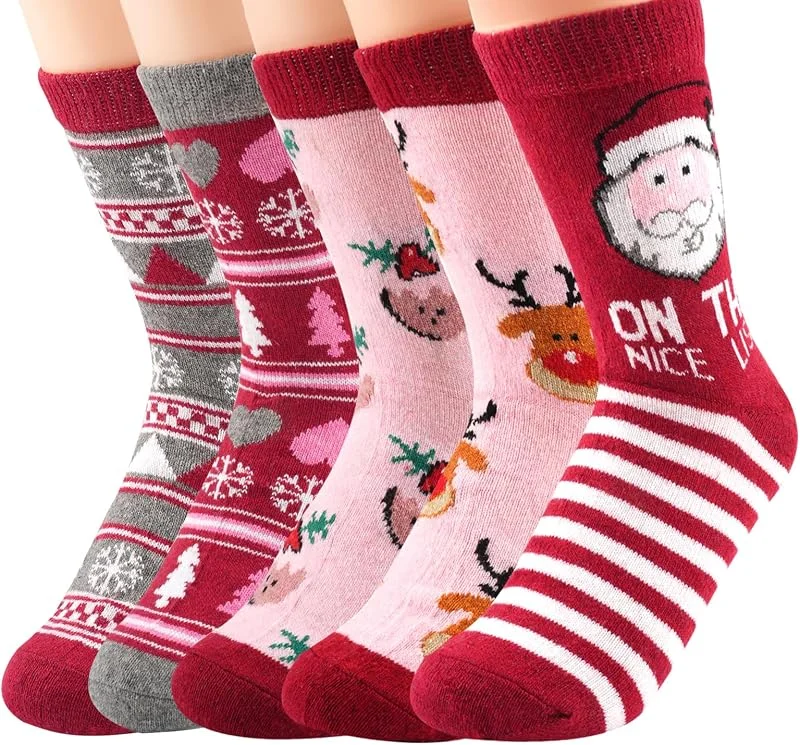 Maxmoc 5 pares de calcetines navideños para mujer 35-40, calcetines divertidos con — Decoracion Navidad