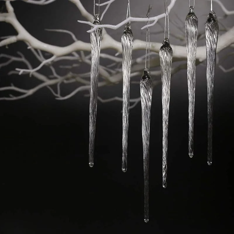 DAHI Adornos para árbol de Navidad, diseño de carámbanos, colgantes de cristal, decoración navideña, 6 unidades aprox. 15, 5 cm (cristal carámbano) — Decoracion Navidad