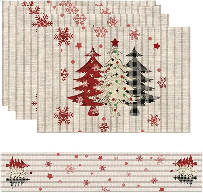 Eageroo Manteles individuales navideños de lino – Juego de 4 piezas, Decoración festiva de Navidad para mesa y cocina, Antideslizante (Type B) — Hogar y cocina