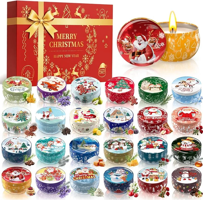 grestar Calendario de Adviento Velas 2026, Set de 24 Velas Navideñas Perfumadas, Calendario de Cuenta Atrás de 24 Días Regalo para Mujeres y Hombres en Navidad — Cena a la luz de velas
