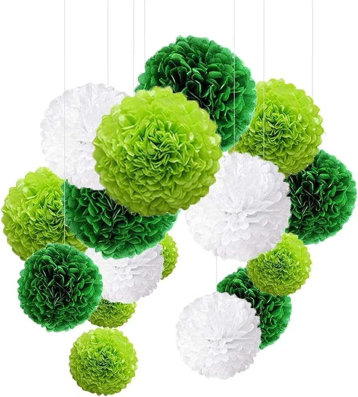 Visita la tienda de O-Kinee Juego de 24 pompones decorativos de papel de seda de colores para bodas, cumpleaños, fiestas, Contiene verde claro verde blanco — Envoltorio regalo