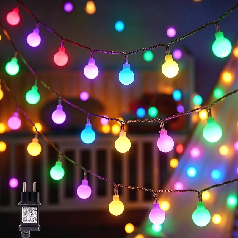 LEDYA Guirnalda Luminosa con Enchufe, 120 LED, 12 m, 39 ft Luces de Bola, 8 Modos con Temporizador, Luces de Jardín Interior, Exterior para Dormitorio, Patio, Boda y Fiesta (Multicolor) — Luces Navidad