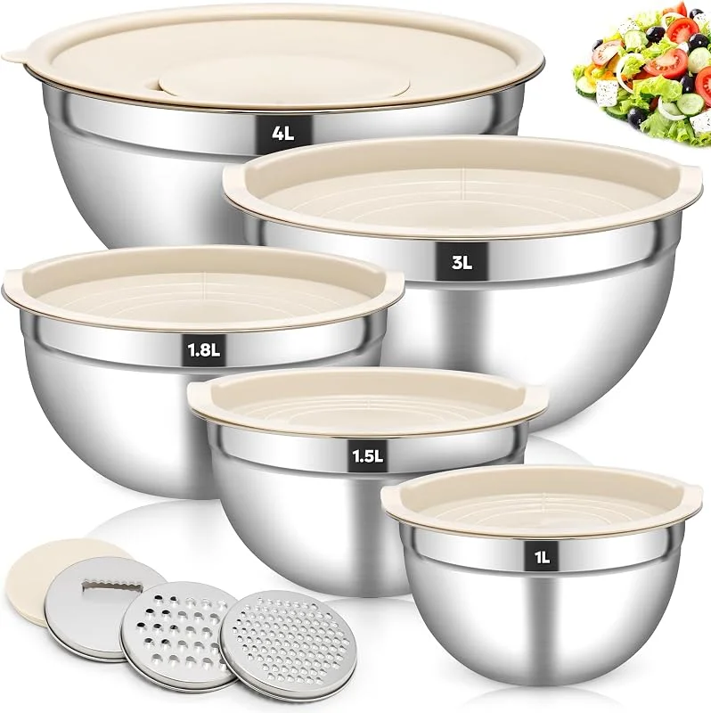 Fire More Ensaladera Acero Inoxidable 5 Piezas con Tapa, 3 Ralladores — Hogar y cocina