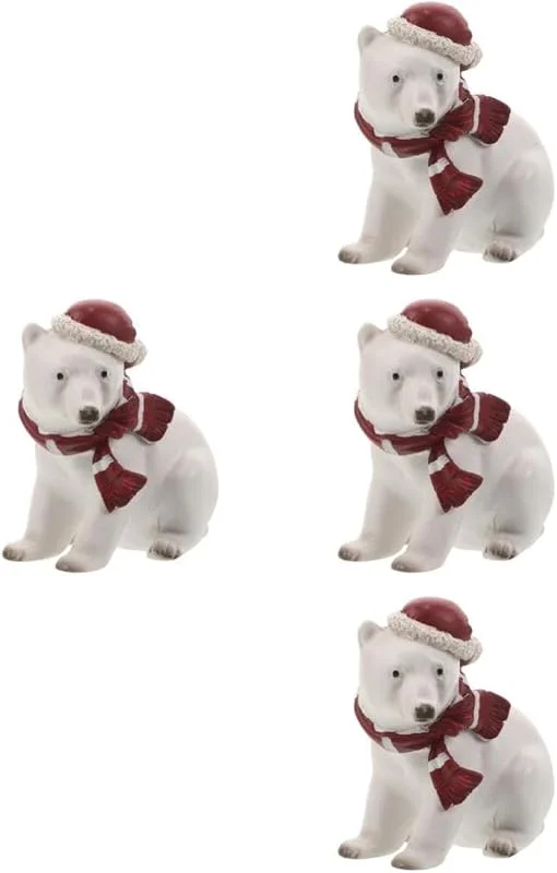 PRETYZOOM 4 Piezas Estatua Navideña de Oso Polar en Resina de Color Claro — Decoracion Navidad