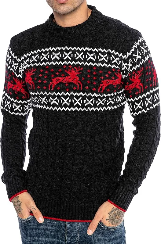 RED BRIDGE Suéter de punto para Hombres Estilo Noruego Jersey Slim-Fit Plait Reindeer — Ropa Navidad