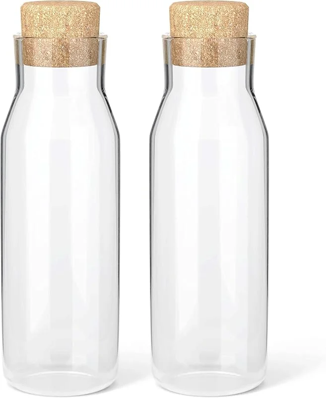 Visita la tienda de HEFTMAN HEFTMAN Juego de 2 Botellas Cristal de 1 Litro - Botella Vidrio Transparente para Bebidas Frías y Calientes, Jarra con Tapa de Corcho, Tarros Suavizantes de Tela Reutilizables con Tapones — Vino y mesa festiva