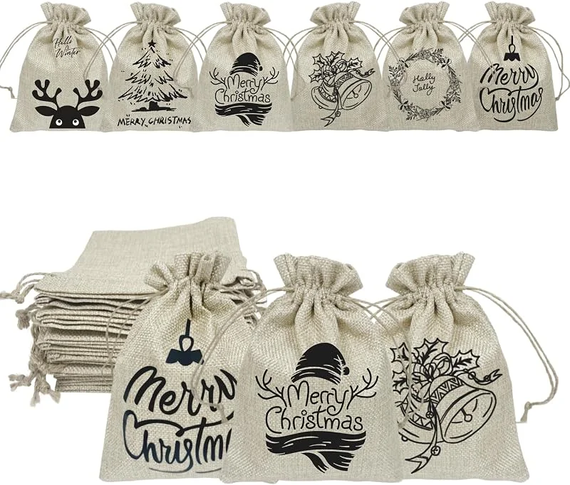 Beafaeur Bolsas Regalo Navidad Yute, 12Pcs Bolsas Regalos Navidad Con Cordón10x15cm — Envoltorio regalo