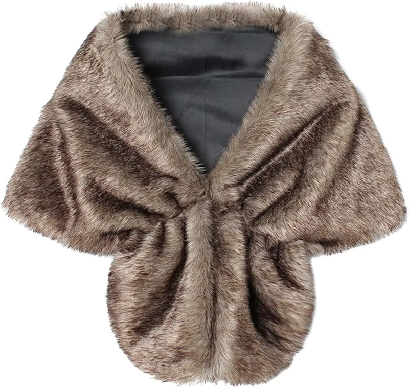 FakeFace Chal de Estola de piel sintética para mujer, bufanda de capa de boda, chal de noche, ceremonia, fiesta, bufanda para dama de honor — Ropa Navidad
