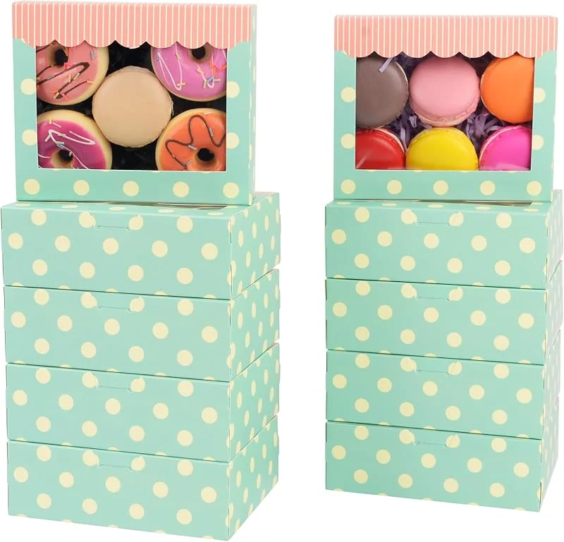 GXFCING 15 Cajas para Galletas con Ventana, 15, 3 x 12, 7 x 5, 1 cm Caja Pequeñas para Reposteria, Cartón Alimentario, Caja de Regalo para Pastelería Magdalenas Dulces Tartas Navidad y Fiestas, Verde — Envoltorio regalo