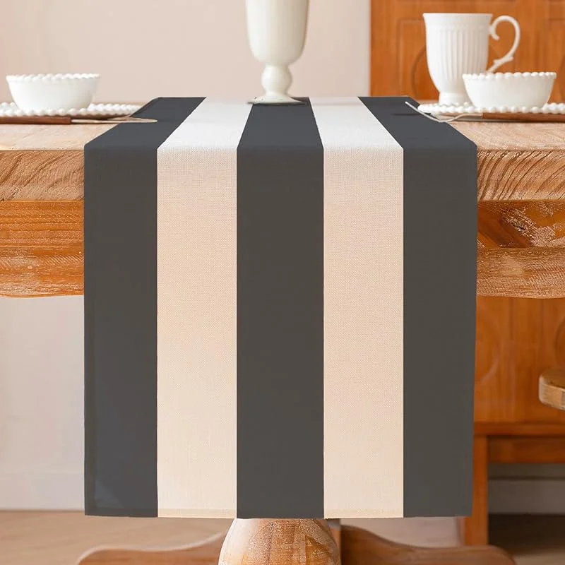 ViaElayu Camino de Mesa Gris Blanco Moderno a Rayas Lavable Invierno Estilo rústico Primavera Camino de Mesa de Cocina Decoración de Mesa de salón Decoración 40 x 140 cm — Hogar y cocina