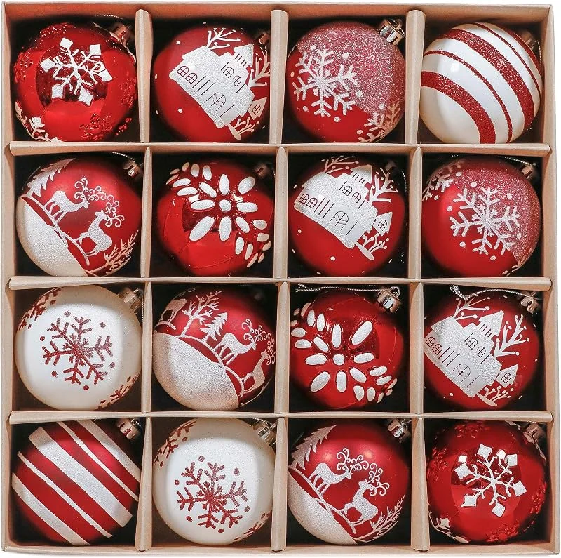 Visita la tienda de Valery Madelyn Valery Madelyn 16 Bolas de Navidad plásticos, 8CM Bolas arbol de Navidad Rojas, Set Bolas de Navidad Blancas, Adornos Navidad, Decoracion Navidad, Tema Rojo y Blanco