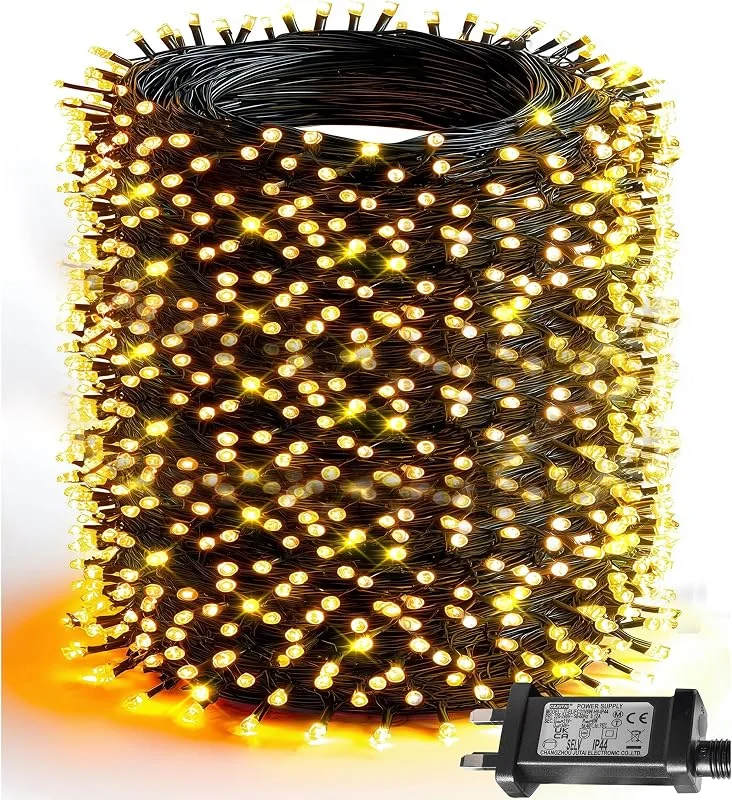 Dazzle Bright Cadena de Luces Navidad Exterior, 1000 LED 100 M Guirnalda Luces con 8 Modos y Temporizador, Impermeable Luminosas Decoracion para Nata Jardín Casas Fiestas Interior, Blanco Cálido