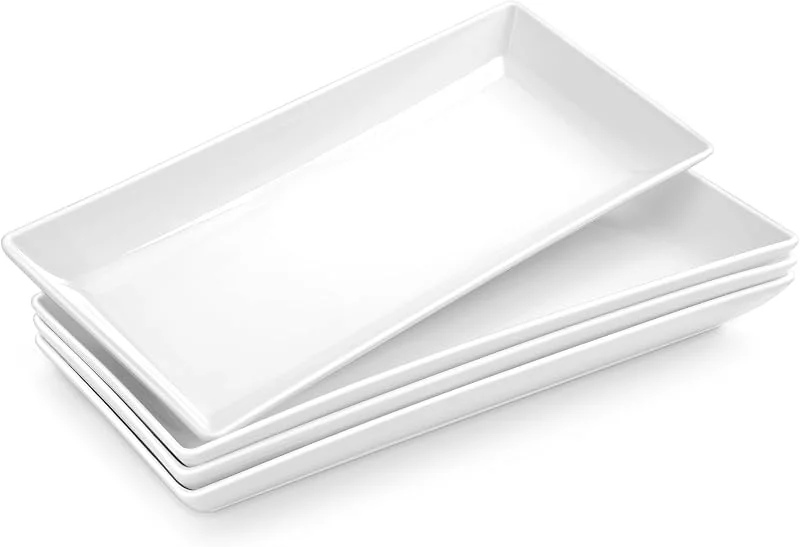 Visita la tienda de MALACASA MALACASA Juego de 4 Platos de Cerámica para Servir Alimentos, Bandejas Rectangulares Grandes, 14 Pulgadas, Blanco Marfil, para Fiestas — Hogar y cocina