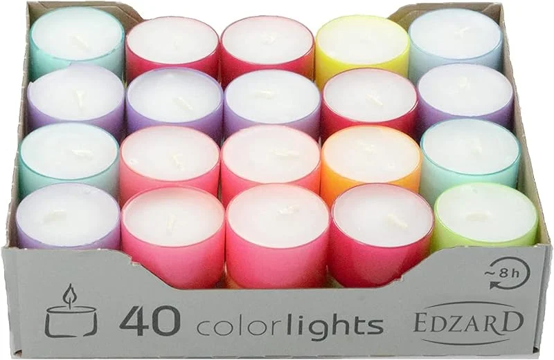 Visita la tienda de EDZARD EDZARD 40 Velas de té Colorlights Summer (Ø 38 mm), cápsula de color — Cena a la luz de velas