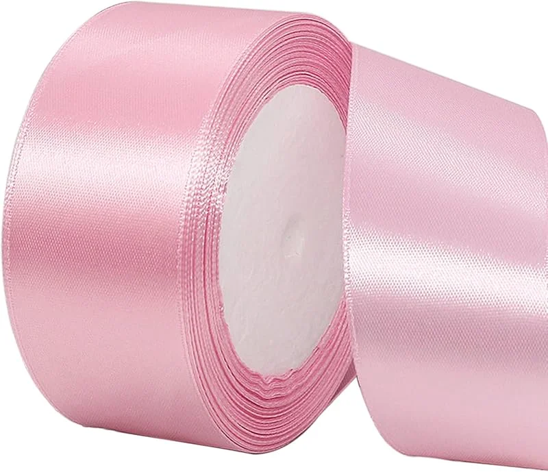 POPOYU Cinta de satén rosa pastel de 22 m de ancho, cinta rosa macarón, cinta de regalo de tela, cinta de Navidad, envoltura de regalo, cesta de lazo, día de San Valentín, decoración de Navidad — Envoltorio regalo