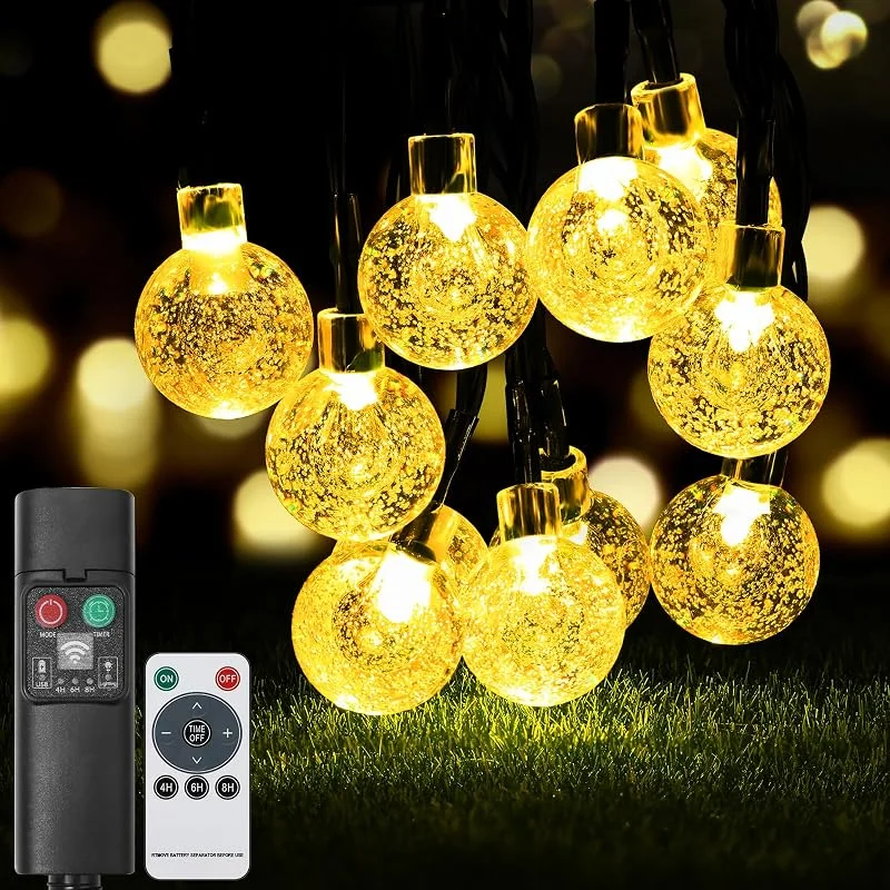 Collazoey Guirnalda de luces de cristal para exteriores, batería recargable — Luces Navidad