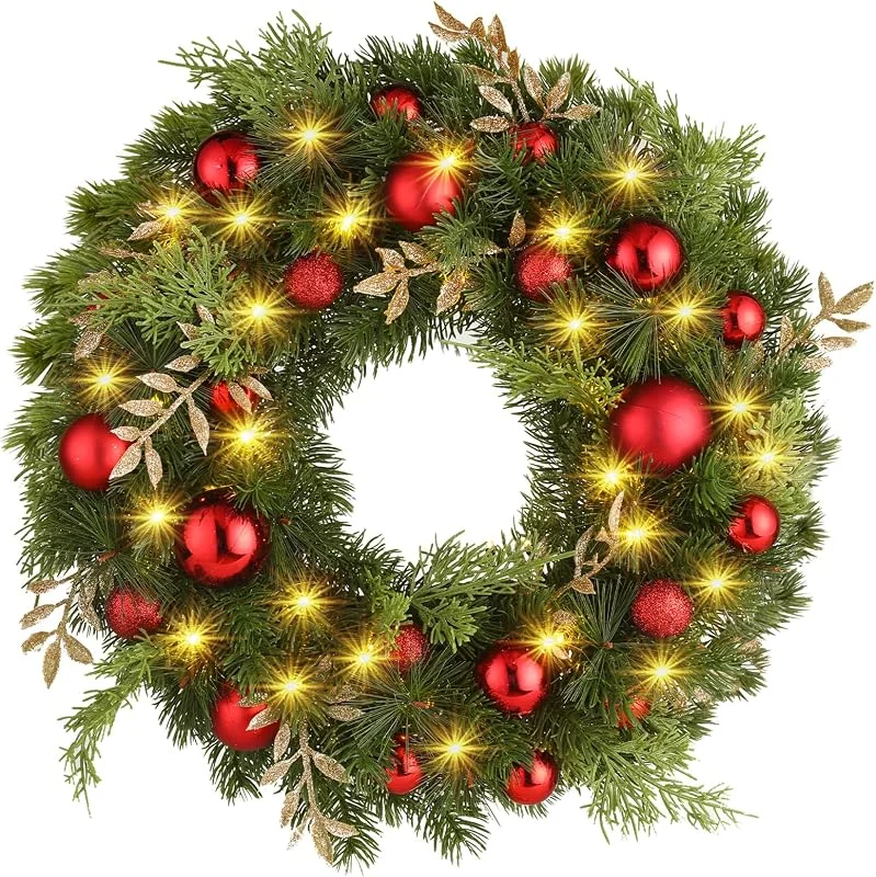 Visita la tienda de GlobaLink GlobaLink Corona Navidad Puerta, Guirnalda Navidad con 40cm 40LED-Bola — Decoracion Navidad