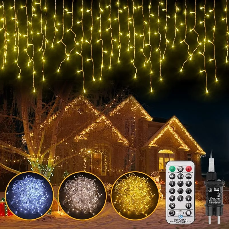 targetone Cadena de luces LEDs Cortinas de Luz Impermeable Garland 11 Modos de Operación Luz para Decoración de Interiores, Exterior, Boda, Navidad, Fiesta (15m 528leds) — Luces Navidad
