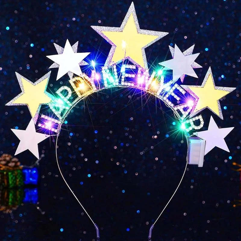 Reaky Diadema con luz de Navidad, diadema de estrella plateada, diadema de diamantes de imitación, diadema LED intermitente, disfraz de Navidad, Año Nuevo, accesorios para el cabello para mujer — Ropa Navidad