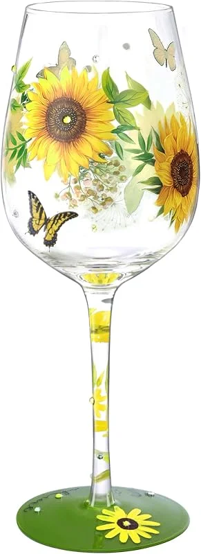 Visita la tienda de NymphFable NymphFable Colorida copa de vino sol flor mariposa Artisan pintado 15oz regalo personalizado para la mejor amiga — Vino y mesa festiva