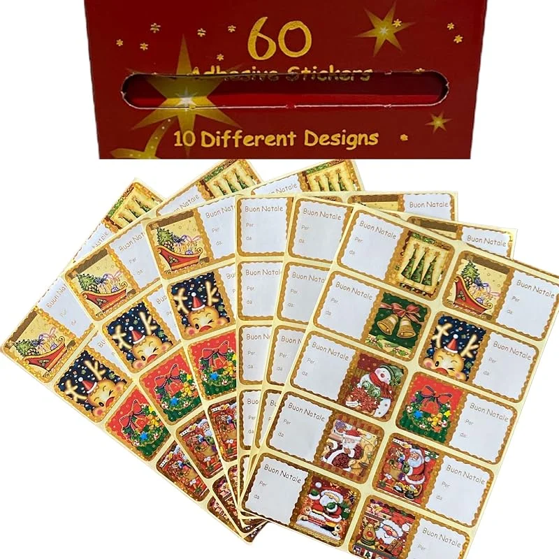 GMM Tarjetas adhesivas de feliz Navidad, etiquetas navideñas adhesivas, cierre de paquetes adhesivos navideños, paquete de 60 unidades para personalizar regalos hechos por ti. — Envoltorio regalo