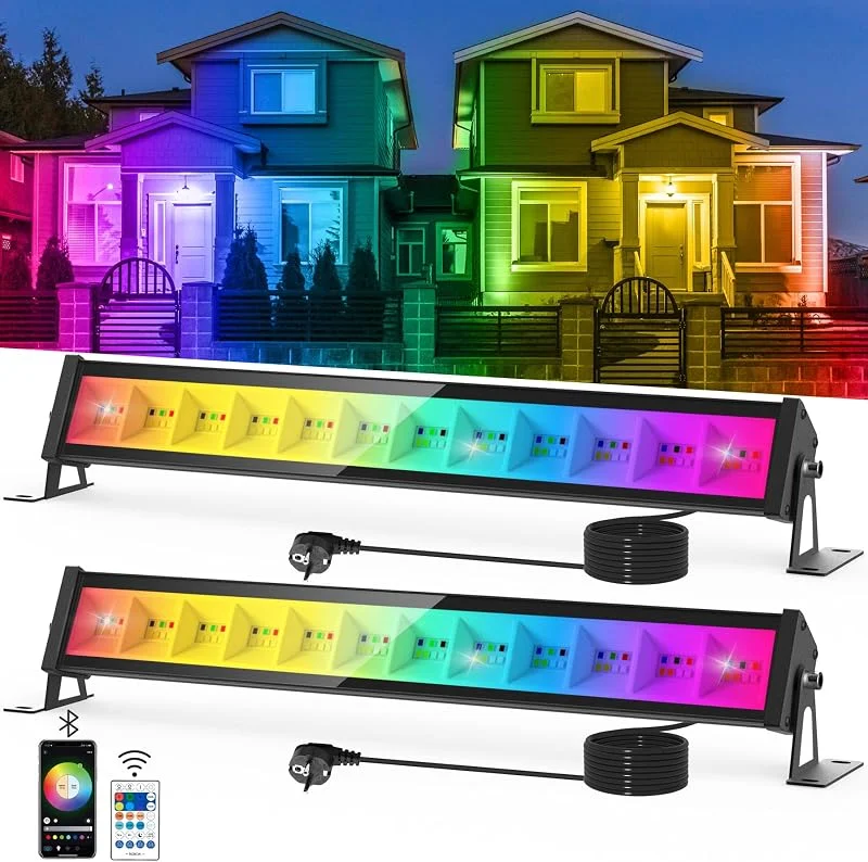 NATPOW Foco LED RGB Exterior 50W, 2 Paquetes Foco LED Colore con APP y Mando, 16 Millions Colore 20 Modos Barra de Luz LED, IP65 Resistente para Bar, Jardín, Fiesta, Navidad, Halloween — Luces Navidad