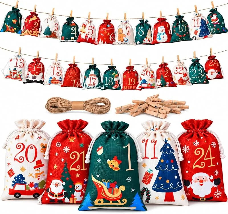 AIBAOBAO 24 Bolsas Calendario Adviento para Rellenar 2026 15 x 20 cm — Adviento y mesa