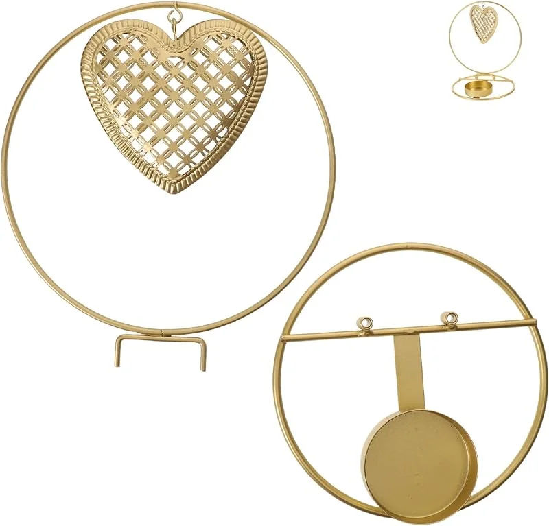 PRETYZOOM Candelabro de Metal Doble Anillo Dorado para Velas Decorativas — Cena a la luz de velas