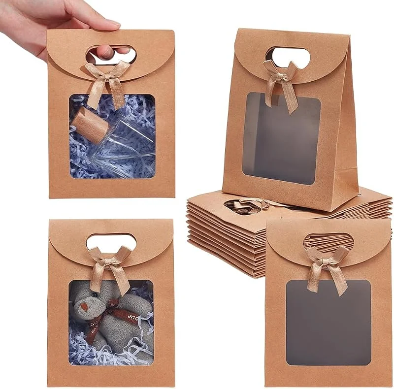 Visita la tienda de NBEADS NBEADS 24 Bolsas de Papel Kraft en Blanco, 11.9x6.15x15.7cm, Bolsa de Regalo con Asas, Bolsa de Regalo marrón con Ventana Transparente para Embalaje de Galletas, Boda, Navidad, Fiesta — Envoltorio regalo