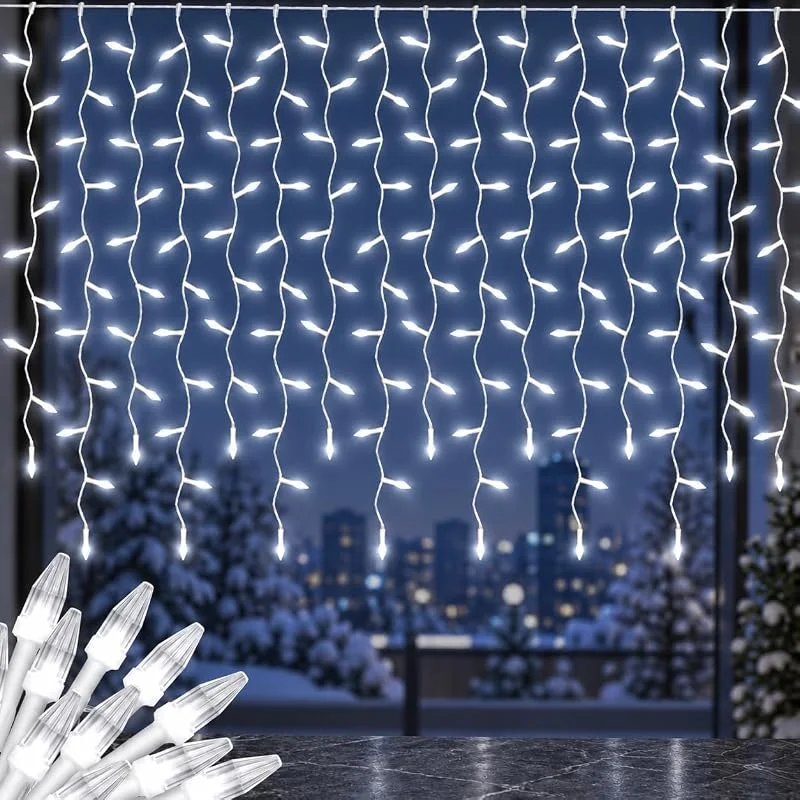 CORST 3M X 1M 150LED Luces de cortina para interiores alimentadas por batería, luces de hadas para cortina de fondo en forma de diamante para la habitación, luz de pared en cascada de 8 modos — Luces Navidad