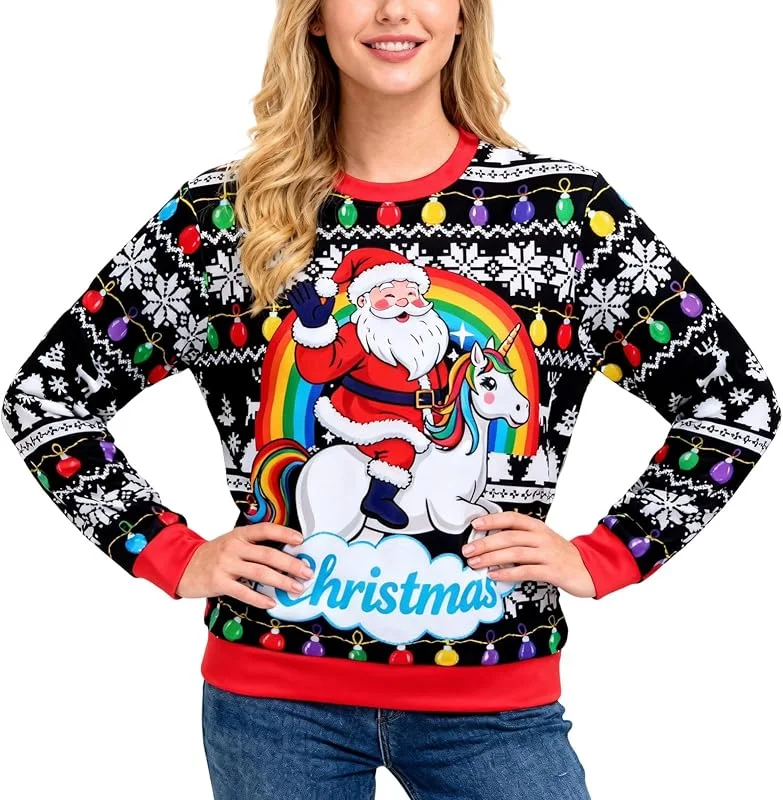 SERTAS Jersey de Navidad unisex feo Ugly Christmas Sweater Hombre Mujer Impresión 3D Jersey Navidad Hombre — Ropa Navidad
