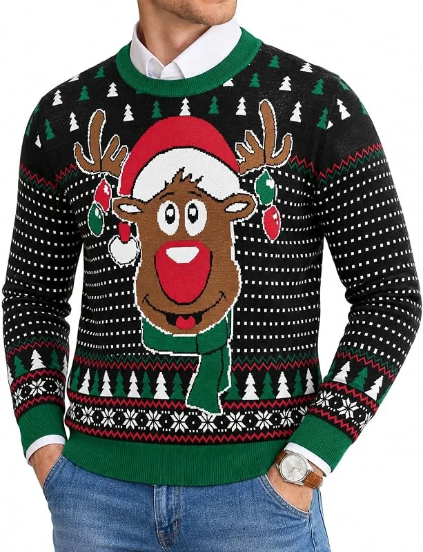 Visita la tienda de Leversic Suéter Navidad Hombre Jerseys de Invierno de Cuello Redondo Suéter de Reno Jerseys Navidad Suave de Manga Larga — Ropa Navidad