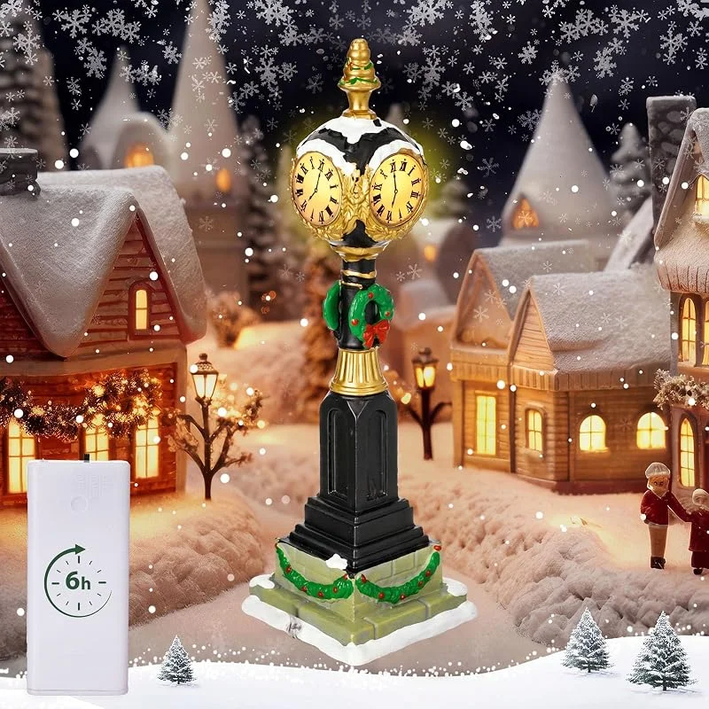 Junkin Reloj de pueblo navideño iluminado con temporizador, decoración de — Decoracion Navidad