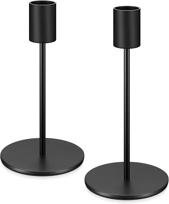 ZWFSDM 2 Piezas de Candelabros, Portavelas, Kugelkerzen Vintage Sostén de Columna, Decoración de Soporte de Velas de Mesa Negra para Sala de Estar, Boda, Adornos de Cena — Cena a la luz de velas