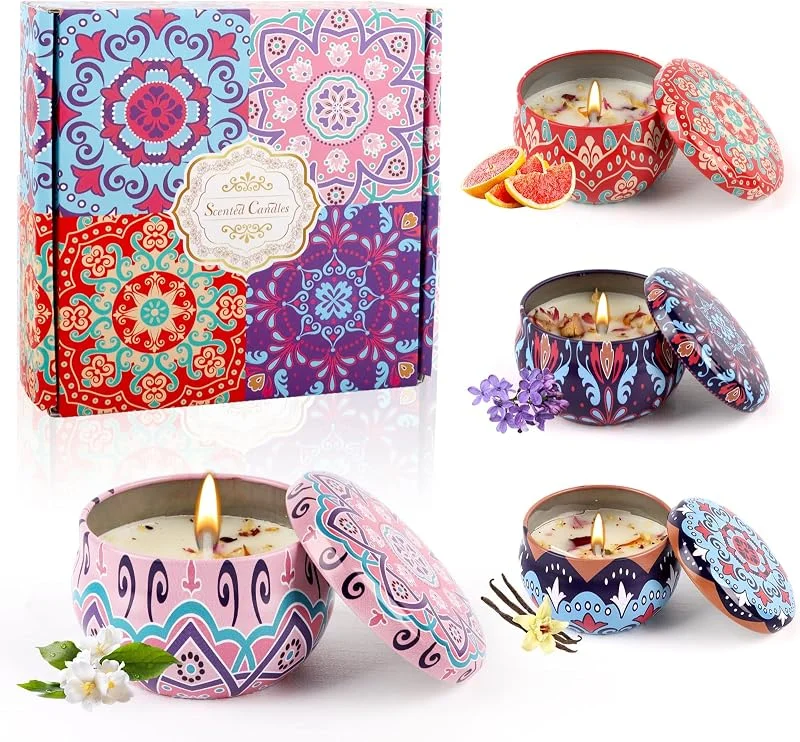 talifoca Velas Aromáticas, Velas Perfumadas Juego de 4 Piezas, Velas Perfumadas de Aromaterapia Cera de Soja Regalo para Mujer Velas Decorativas, Regalos Para Día de la Madre Cumpleaños Baño Yoga — Cena a la luz de velas