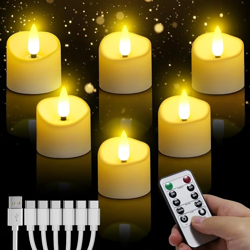 daphomeu Velas LED recargables con mando a distancia, 6 unidades, sin llama, velas LED con temporizador de ciclo de 24 horas, velas eléctricas para bodas, fiestas, Halloween, Navidad, decoración del — Luces Navidad