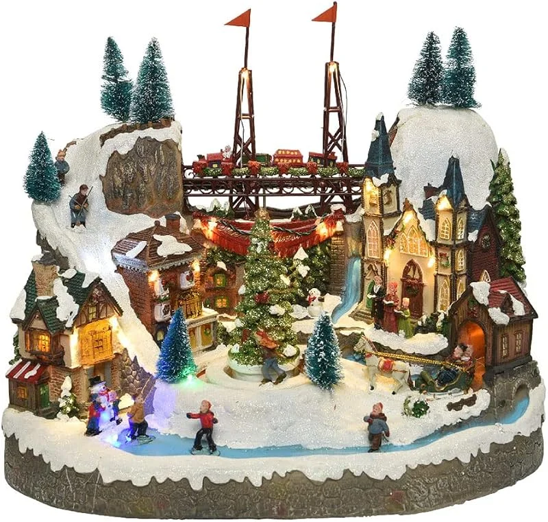 Zarivy Pueblo navideño 25, 5x39x31, 5 cm, 25 LEDs, decoración festiva para crear ambiente navideño y alegrar espacios. — Decoracion Navidad