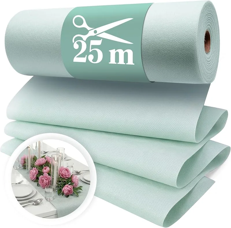 LILENO HOME Camino de mesa de vellón eucalipto [30 cm x 25 m] - Banda de mesa desechable como elegante camino de mesa decoración de mesa para bodas, comuniones, bautizos, cumpleaños, Navidad y fiestas de mesa de — Hogar y cocina