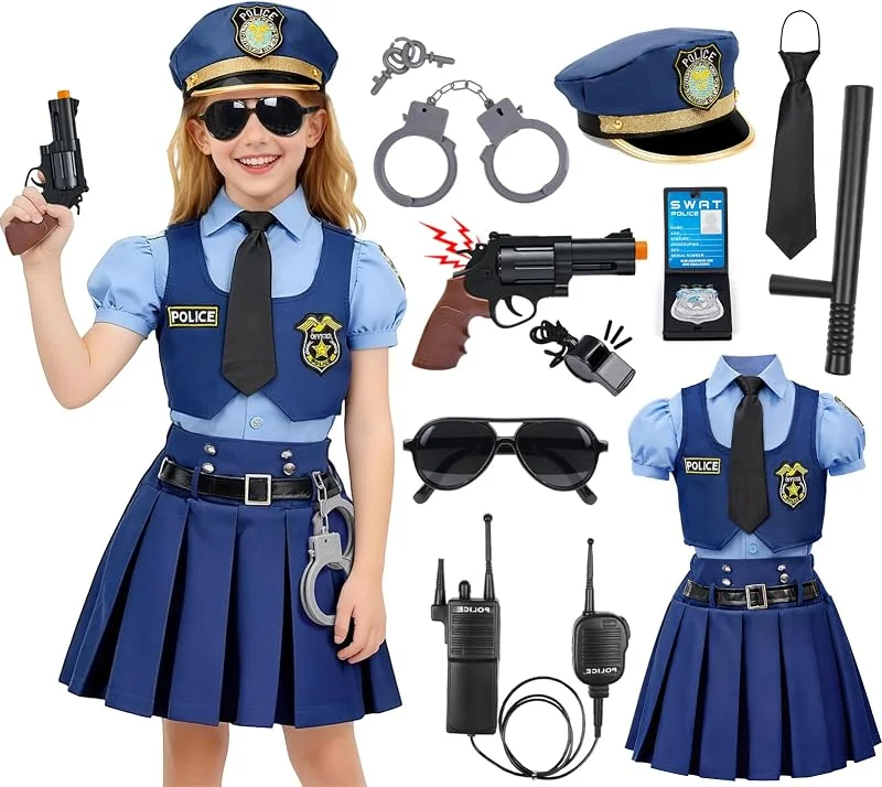 Visita la tienda de G.C G.C Disfraz Policia Niña Vestido Policia con Accesorios Gafas de Sol Walkie Talkie Camisa de Manga Corta Chaleco falda Disfraces Carnaval Navidad Halloween y Juego de Rol Infantil — Ropa Navidad