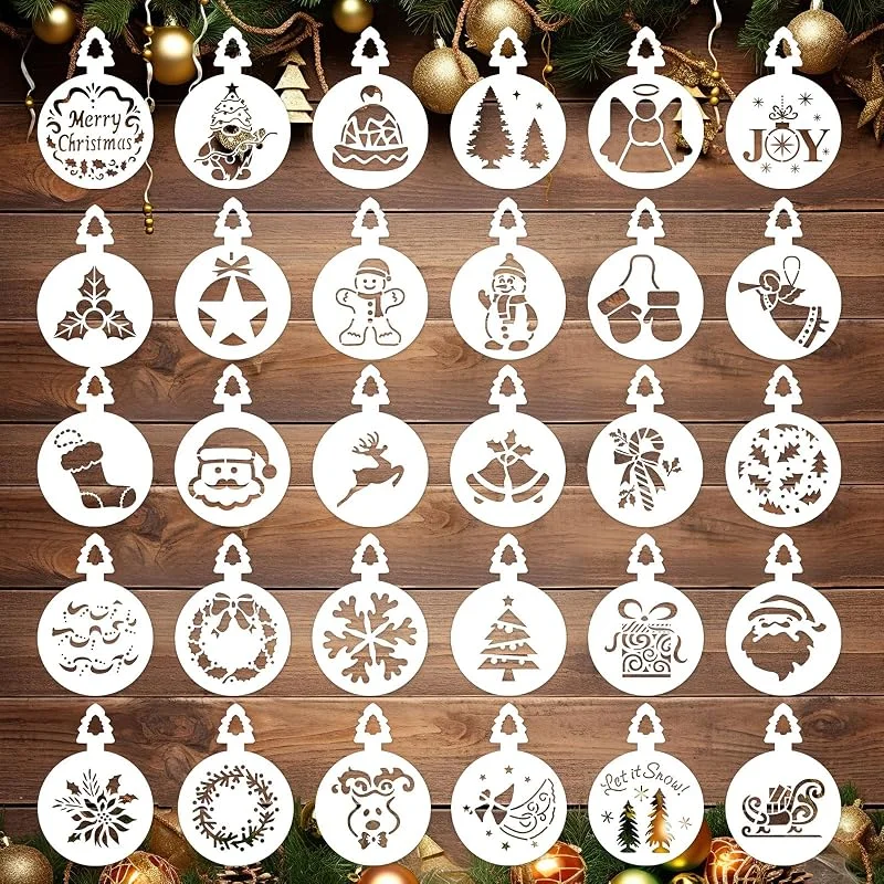 Gosknor 30 Piezas Plantillas para Galletas, Feliz Navidad Copos de Nieve Papá Noel Reutilizables Plantillas para Hornear para Galletas Vacaciones Pintura Magdalenas Café Postres Decoración (A) — Hogar y cocina