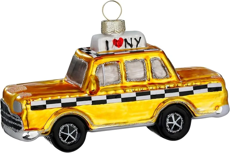 Inge-glas Adorno para árbol de Navidad de cristal, 11, 5 cm, figura de taxi de Nueva York para colgar, pintada a mano, colgante para árbol de Navidad y decoración para árbol de Navidad, vehículos de coche — Decoracion Navidad