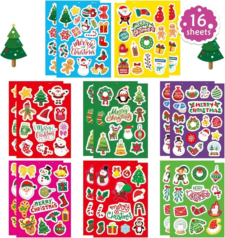 Fyvadio Pegatinas de Navidad, 226PCS Pegatinas Adhesivas Fin de Año Sobres Impermeables Botella de Agua Manualidades Scrapbook Pegatina Decoración Fiesta Regalos Bolsas Decoración — Envoltorio regalo