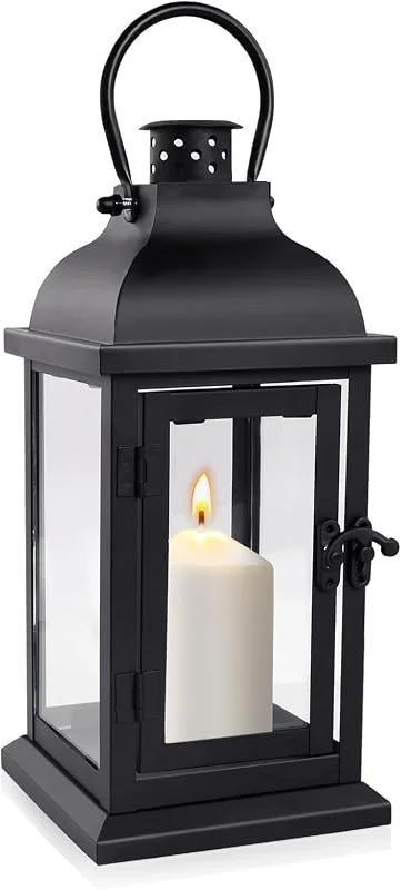 Sophisticate Farolillo Retro de Metal Resistente a la Intemperie, Linterna de Vela Al Aire Libre Negro, Farol Negro de Metal para Velas para Halloween, para Adornos Jardin Terraza Balcón Decoracion — Cena a la luz de velas