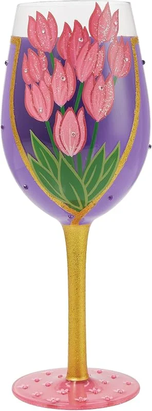 Enesco Lolita Designs Happy Mother's Day - Copa de vino artesanal envuelta pintada a mano, 15 onzas, multicolor — Vino y mesa festiva