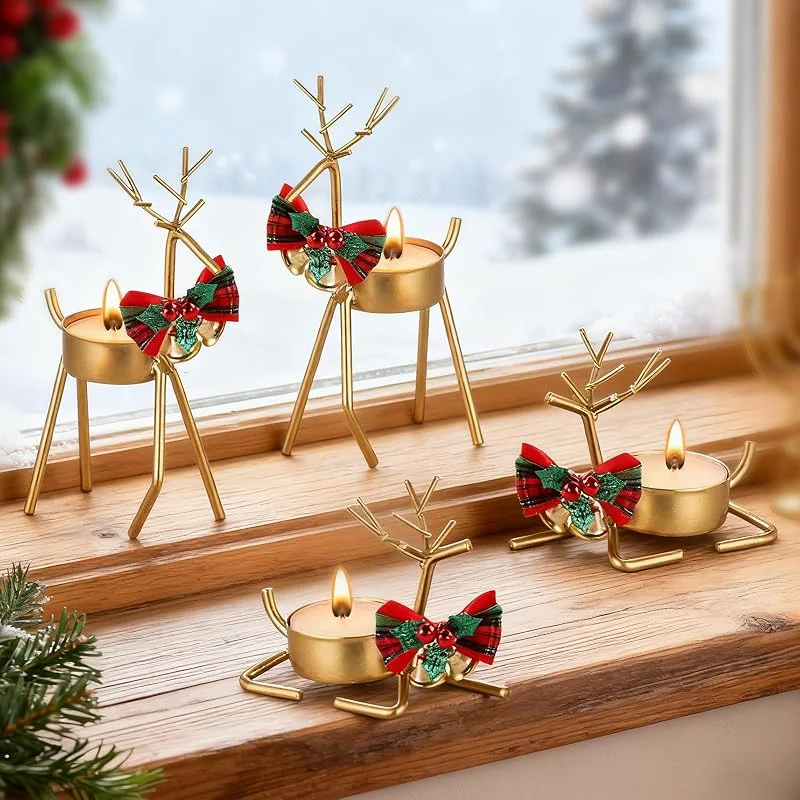 ARONRAVE Portavelas de Navidad 4 piezas Candelabros de Navidad Negro Candelabros Decoración navideña Mesa Decoración de Reno Decoración de Adviento Portavelas Navidad Salón Alféizar de ventana — Adviento y mesa