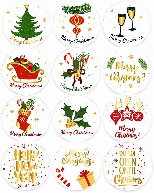 FOXNEC Tarjetas adhesivas de Feliz Navidad Caja Etiquetas Navideñas Tarjetas de Feliz Etiquetas Decoracion Rollos Etiquetas Navideñas Cierrapeles Pegatinas Navideñas (72 uds) — Envoltorio regalo