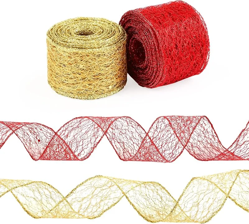 LEMESO 2 Rollos Cinta Arbol Navidad de 5cm x 10M, Rojo y Dorado Brillantes — Envoltorio regalo