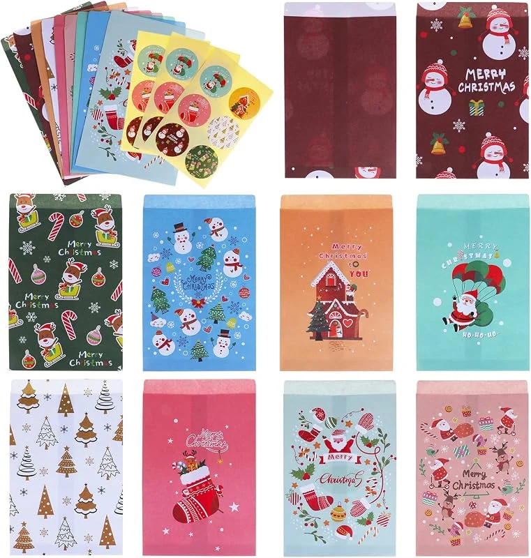 DPKOW 18pcs Tarjetas y Sobres de Navidad Con Etiquetas Pegatinas, Felicitación e Invitación, Regalo Envoltorio, Mini Colorido Papel Bolsas — Envoltorio regalo