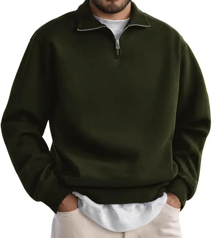 WINKEEY Sudaderas Hombres sin Capucha con Cuello Alto Sudadera con Media Cremallera Hombre Cuello Elevado Cómodas Casual Manga Larga Camiseta — Ropa Navidad